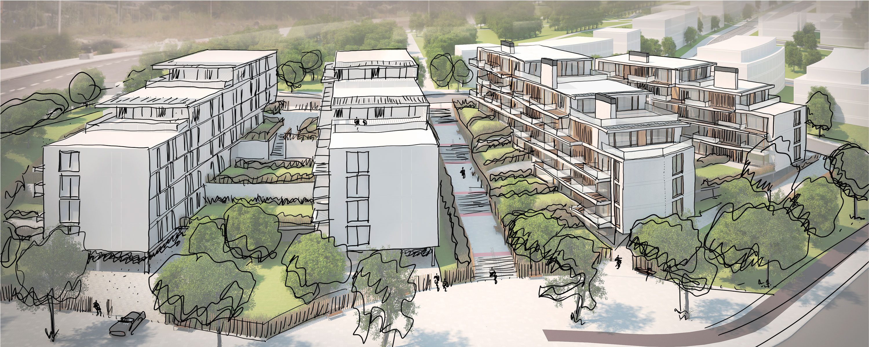 Boceto de viviendas en Iturribarri