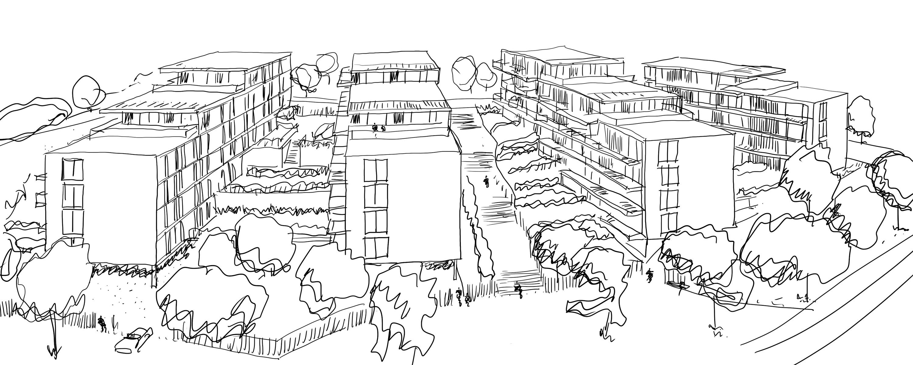 Boceto de viviendas en Iturribarri